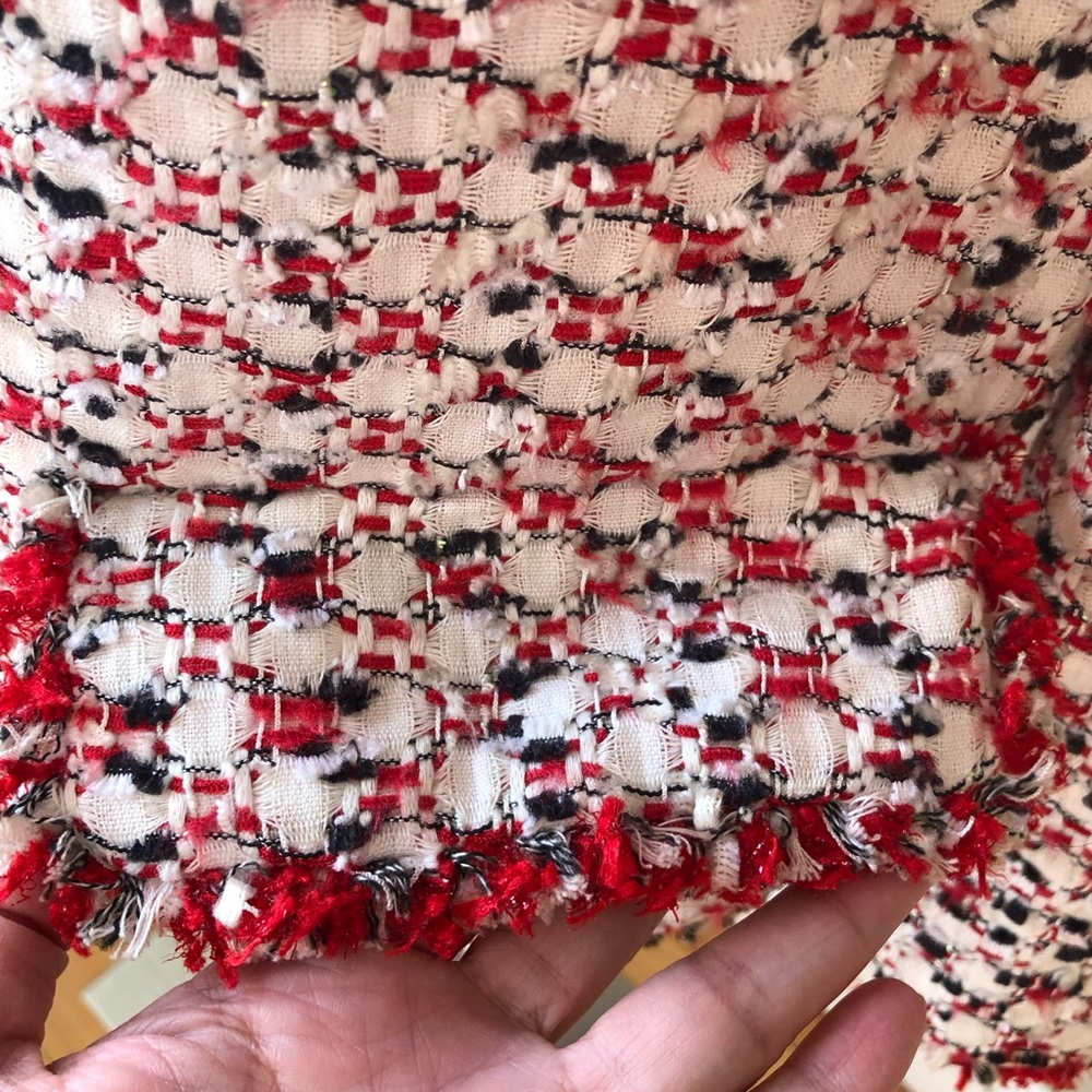 Vintage Escada Couture Red Black White Tweed Boxy Blazer Jacket 12/42 - Picture 5 of 11